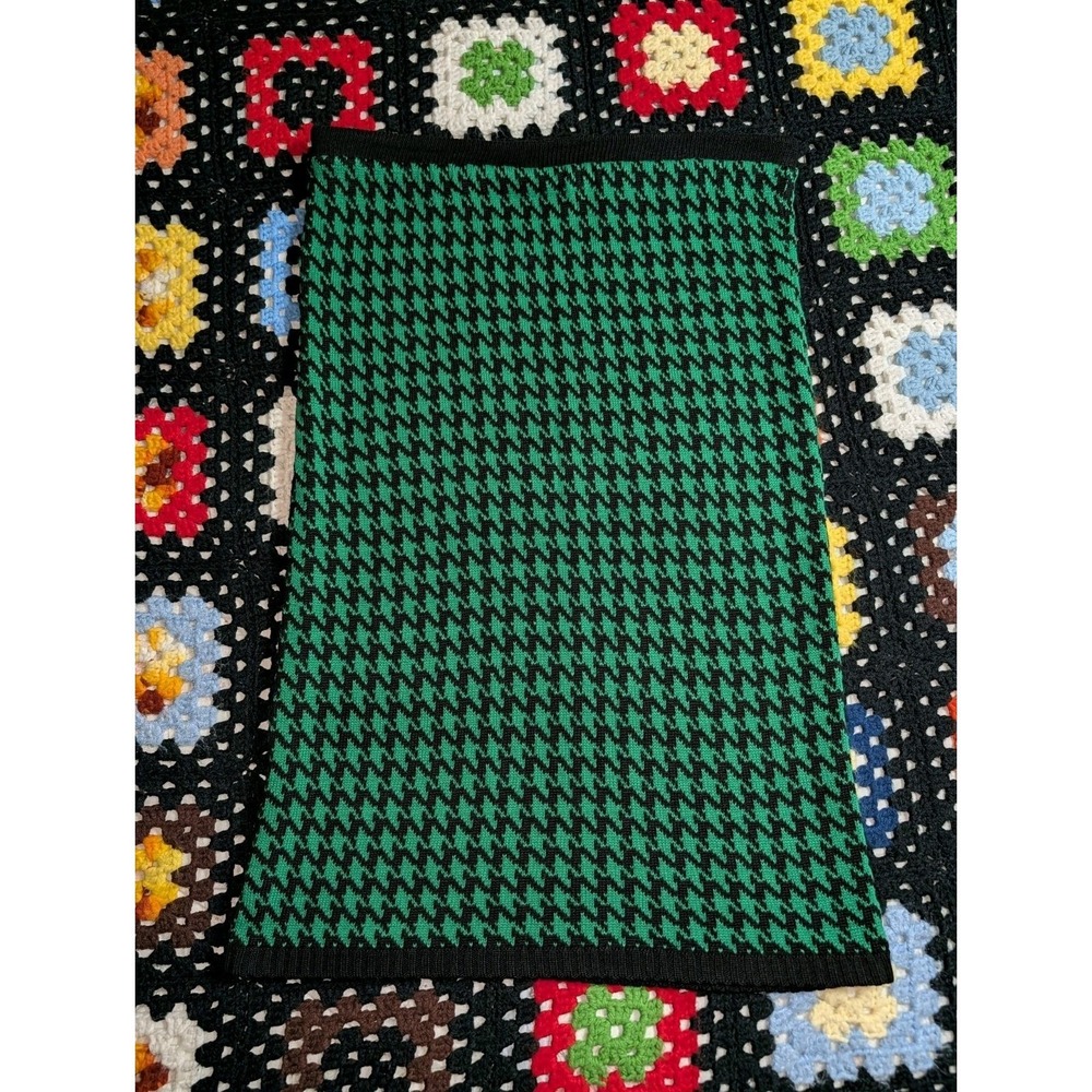 Vintage Knit Pencil Skirt Green & Black Houndstooth Women's 8/10‎ 30" Waist